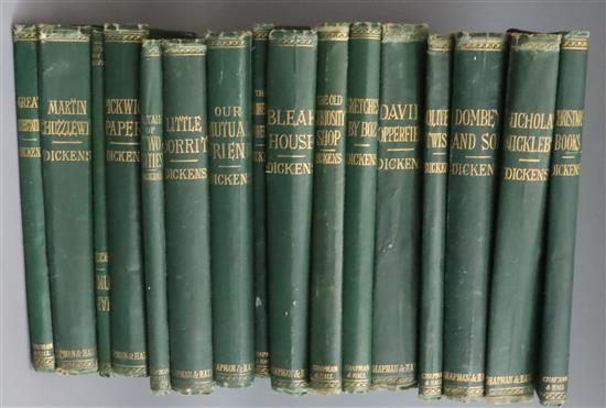 Dickens, Charles - The Works, Household edition, 16 vols, original green cloth gilt, Chapman and Hall, London